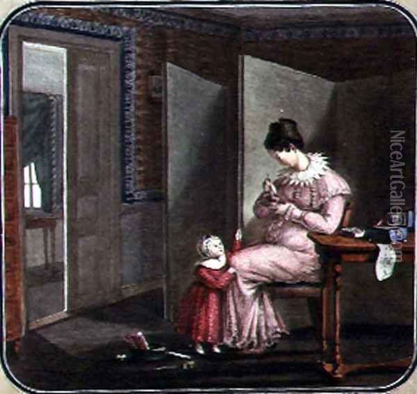 Mother and Child in an Interior, 1820 Oil Painting - Anonymous Artist
