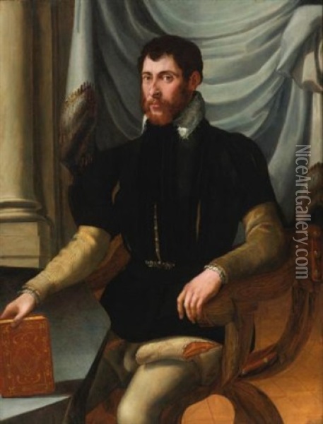 Portrait Of A Seated Man Holding A Book Oil Painting - Mirabello Cavalori