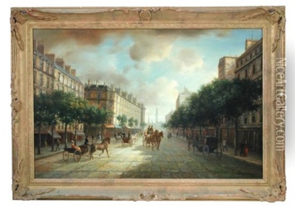 Carriages In A Busy Street Oil Painting - Bernhard Schroeter