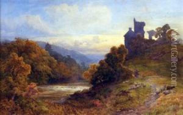 Roslyn Castle Near Edinburgh At Sunset Oil Painting - Frederick Mercer
