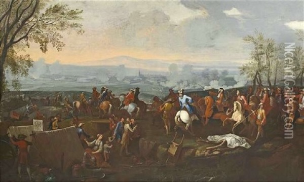Belagerung Einer Stadt (schlacht Bei Blindheim/blenheim, 1704?) Oil Painting - Georg Philipp Rugendas the Elder