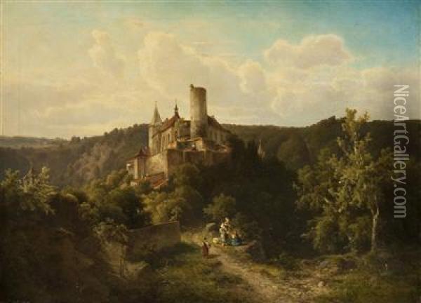A Landscape With Krivoklat Castle Oil Painting - Hugo Ullik