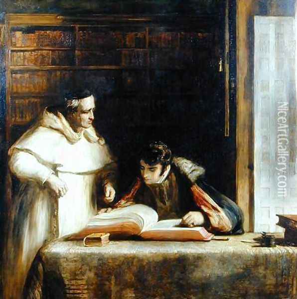 Washington Irving (1783-1859) Researching Columbus in the Convent of Rabida, 1828-29 Oil Painting - Sir David Wilkie