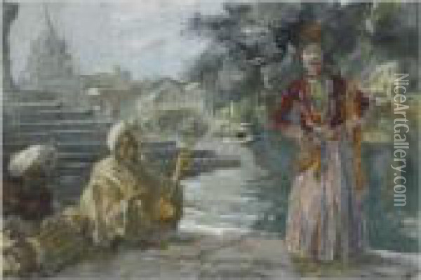 A Kashmiri Singer, Shrinagar Oil Painting - Alexander Evgenievich Yakovlev