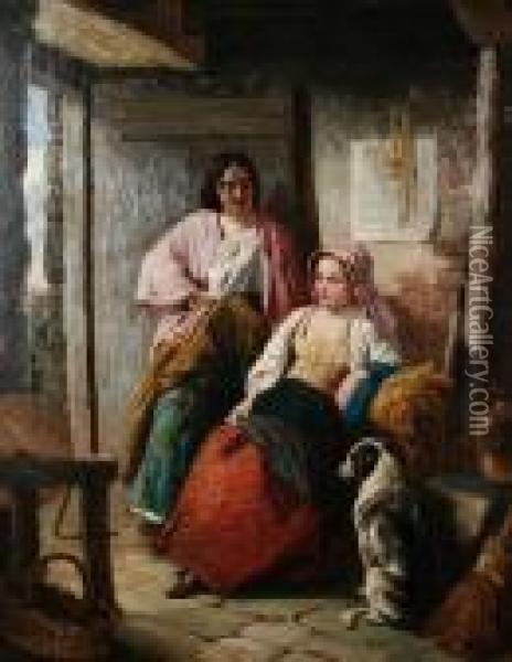A Rest From The Daily Chores Oil Painting - William Henry Midwood