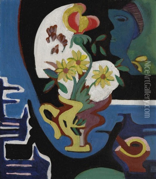 Blumenvase (still Life With Flowers) Oil Painting - Ernst Ludwig Kirchner