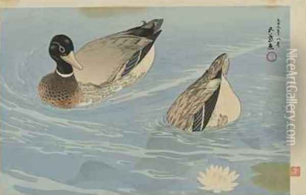Ducks Taisho era Oil Painting - Goyo Hashiguchi