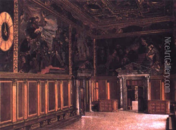 Sala Del Collegio, Palazzo Ducale, Venezia Oil Painting - Josef Theodor Hansen