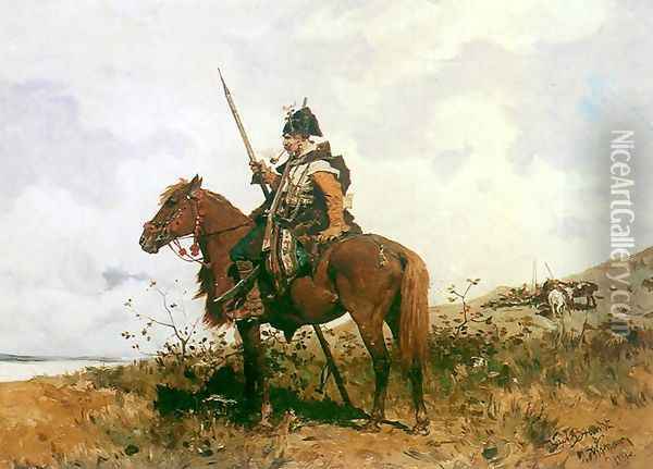 Kozak na koniu 2 Oil Painting - Josef von Brandt