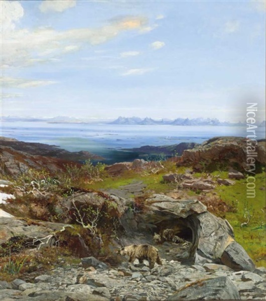 Prachtvolle Landschaft Am Eismeer (lofoten) Oil Painting - Josef Krieger