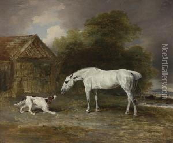 A Grey Hunter And A Spaniel Oil Painting - Benjamin Marshall