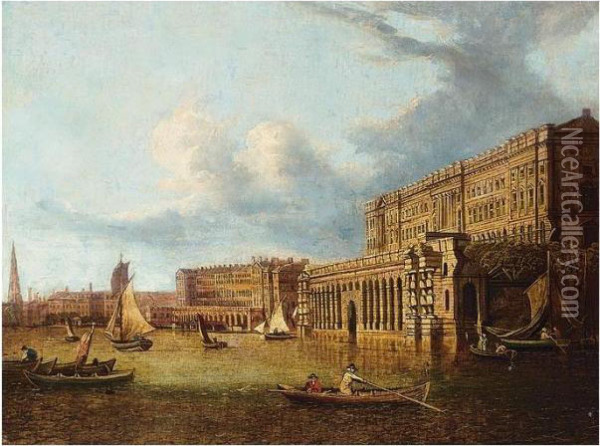 Somerset House And The Adelphi From The River Thames Oil Painting - John Paul