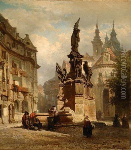 The Town Square Oil Painting - Elias Pieter van Bommel