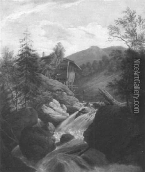 Berghutte An Einem Reisenden Wildbach Oil Painting - Johann Jakob Dorner the Younger