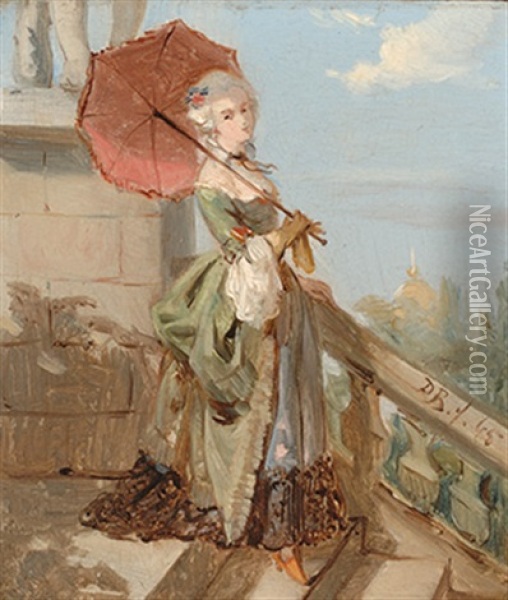 Elegant Lady With A Parasol In Paris Oil Painting - David Joseph Bles