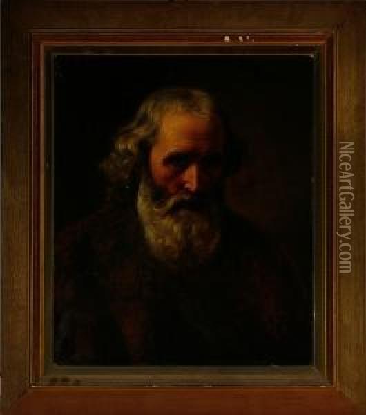 A Study Of An Old French Man Oil Painting - August Heinrich Schiott