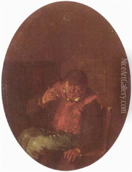 Interior With A Boor Smoking A Pipe Oil Painting - Egbert van Heemskerck the Elder