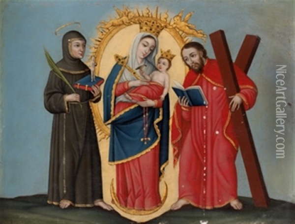 Virgen Con Nino Y Santos Oil Painting - Joaquin Gutierrez