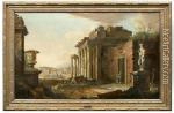 Landschaft Mit Antiker Tempelruine Oil Painting - Giovanni Niccolo Servandoni
