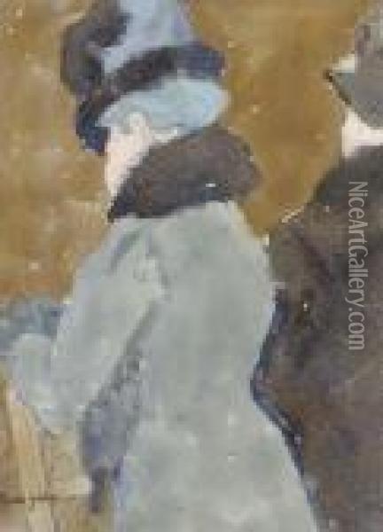 Two Ladies At A Balustrade, Three-quarter View From Behind Oil Painting - Gwendolen John