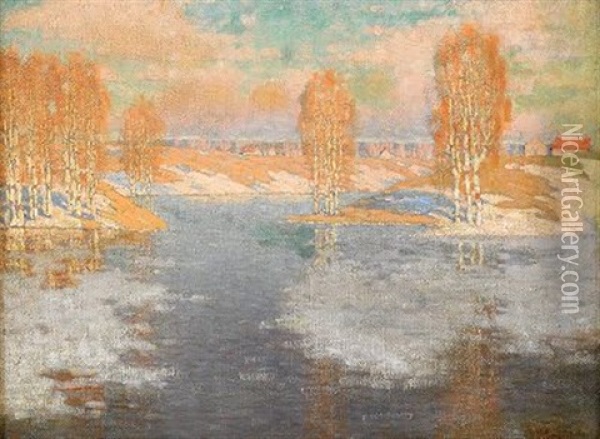 Lake In Autumn Oil Painting - Vilhelms Purvitis