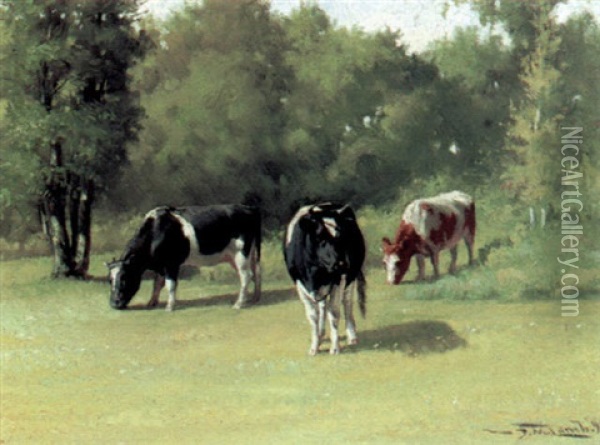Cows In Landscape Oil Painting - Frederick Mortimer Lamb