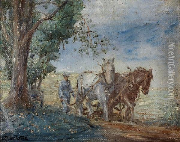 Man With Plough Horses Oil Painting - Philip Little