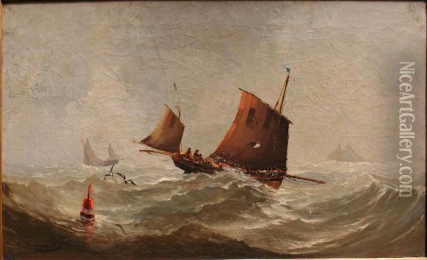 Barque De Peche De Fecamp Croisant La Bouee Ouest Oil Painting - Salutiano Dumouchel