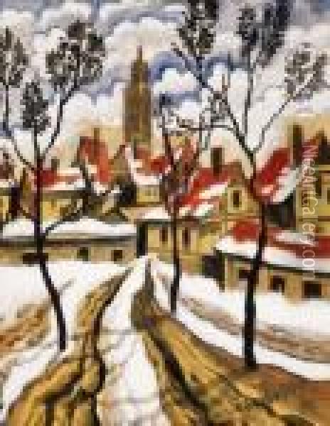 Town In Winter Oil Painting - Hugo Scheiber