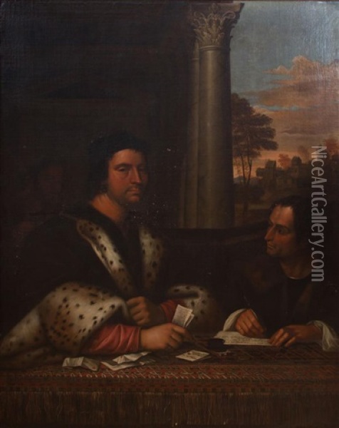 Portrait Of Ferry Carondelet And His Secretaries Oil Painting - Sebastiano Del Piombo