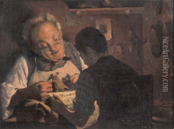 La Lettura Del Giornale Oil Painting - Pompeo Massani