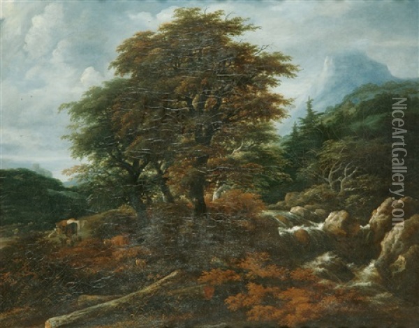 Paisaje Montanoso Con Cascada Y Ganado En Un Prado Oil Painting - Jacob Salomonsz van Ruysdael