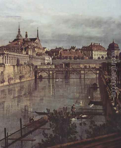View of Dresden, the ancient moat of the kennel, the Orangerie, detail Oil Painting - (Giovanni Antonio Canal) Canaletto