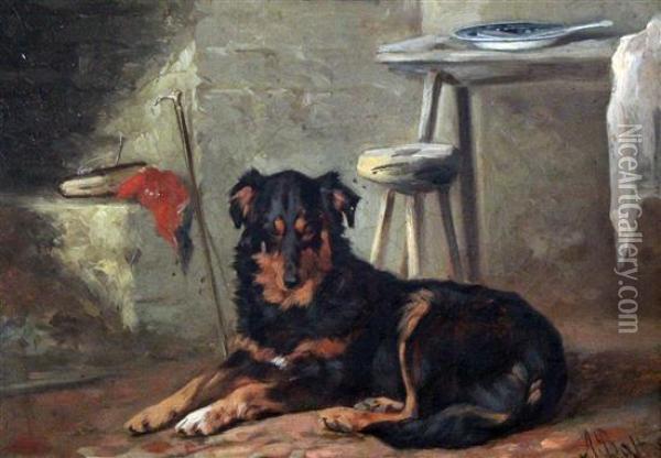 Resting Collie Oil Painting - Arthur Batt