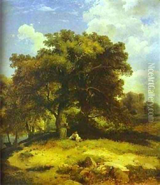 Landscape With Oaks 1850s Moscow Russia Oil Painting - Alexei Kondratyevich Savrasov