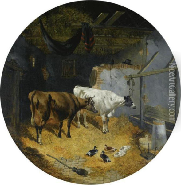 Farm Animals In A Stall Oil Painting - John Frederick Herring Snr