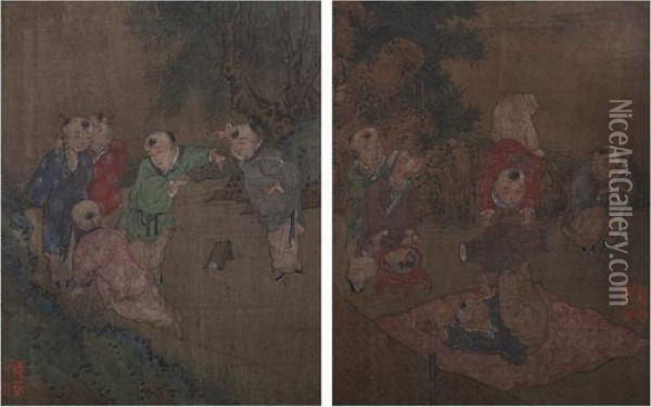 Hundred Children Oil Painting - Jiao Bingzhen