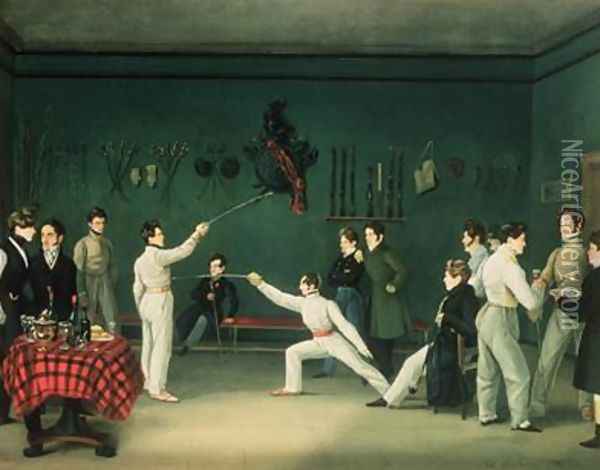 A Fencing Scene Oil Painting - Adolphe Ladurner
