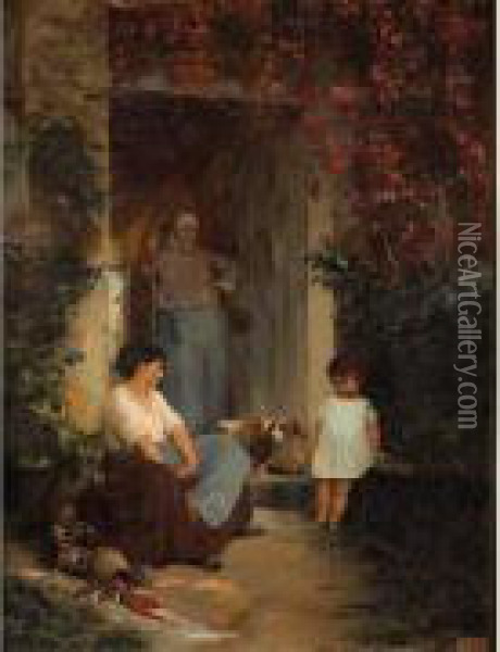 Femme Et Enfant. Oil Painting - Amable Louis Schneider