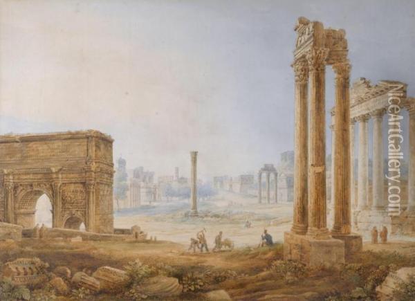 View Of The Forum With The Arch Of Septimus Severus Oil Painting - Henri Leveque