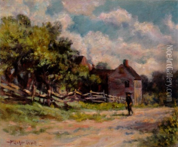 Rhode Island Landscape With Farmhouse And Split Rail Fence Oil Painting - Frederik Usher Devoll