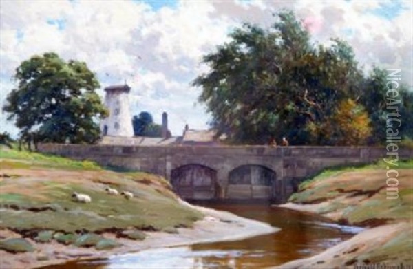 Old Mill Village, Near Lancaster Oil Painting - Reginald Aspinwall