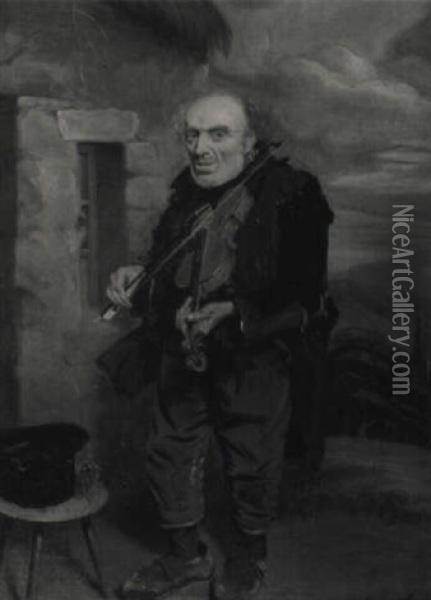 The Village Fiddler, Portait Of Jemmy Stewart Of Berwick-upon-tweed Oil Painting - Thomas Sword Good