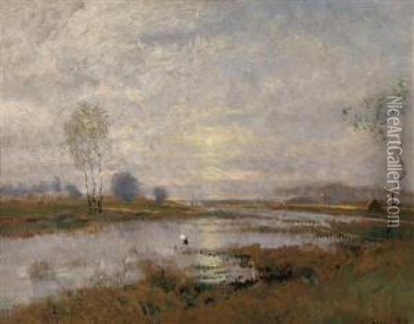 River In Theevening Light Oil Painting - Bela Von Spanyi