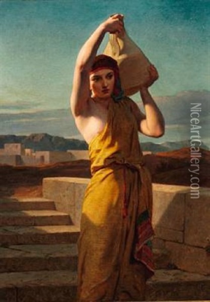 Young Oriental Woman With A Water Jar Oil Painting - Frederick Goodall