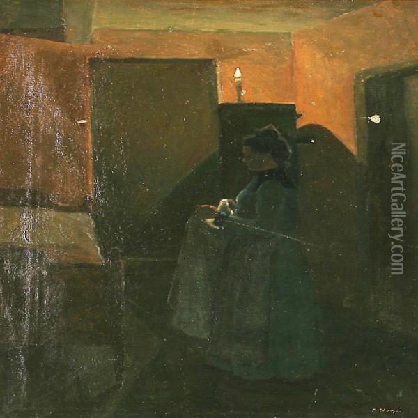 Interior Med Kvinde Oil Painting - Edvard Weie