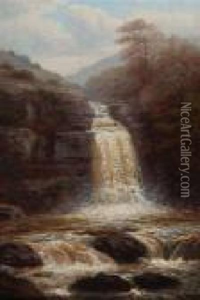 A Waterfall Oil Painting - William Mellor