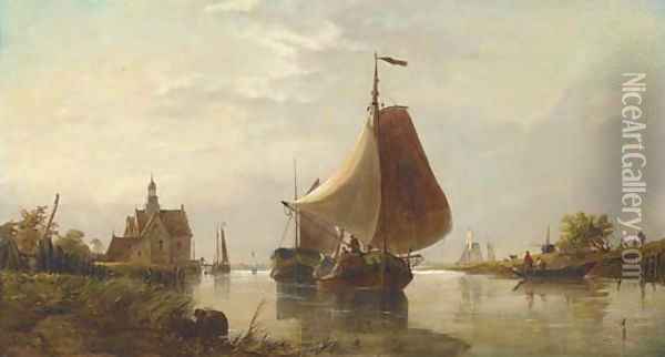 Gliding up the estuary, Holland Oil Painting - Richard Henry Nibbs