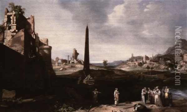 Extensive Landscape With The Finding Of Moses Oil Painting - Bartholomeus Breenbergh
