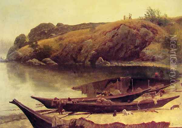 Canoes Oil Painting - Albert Bierstadt